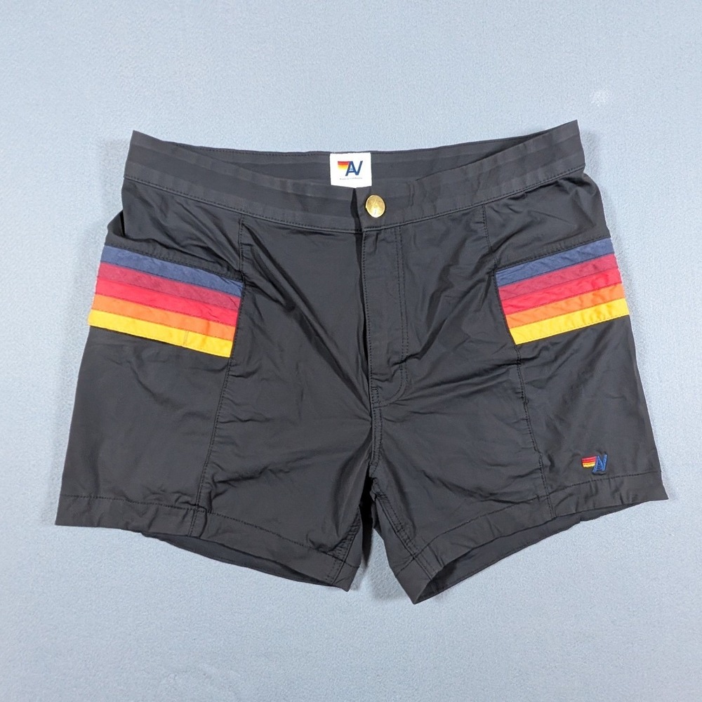 Aviator Nation Horizontal 5 Stripe Flex Shorts Mens Size 32 Rainbow